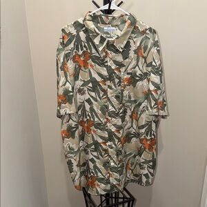 Columbia Floral Short Sleeve Button-Up — Olive, Orange & Cream